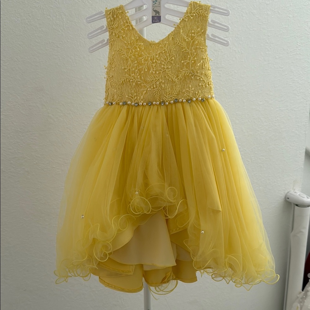 Elegant Yellow Lace Kids Dress